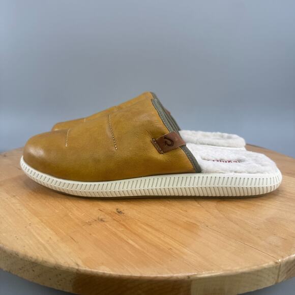 Olukai Mua 'ili Mens Size 9 Shearling Slippers Shoes Brown Leather Comfort NEW - Picture 3 of 9